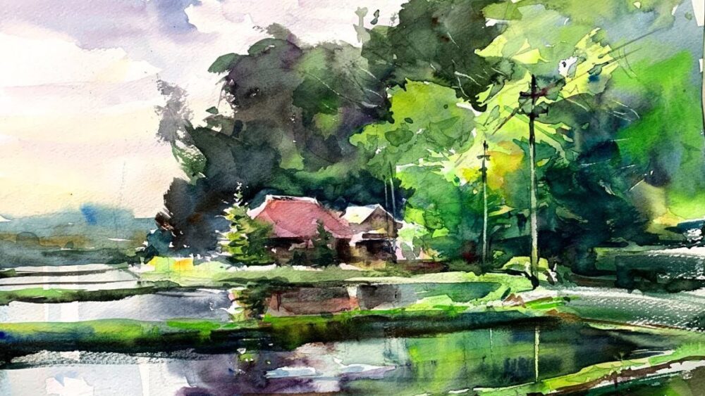 Countryside-landscape-of-Japan-Healing-Watercolor-Art-Calming