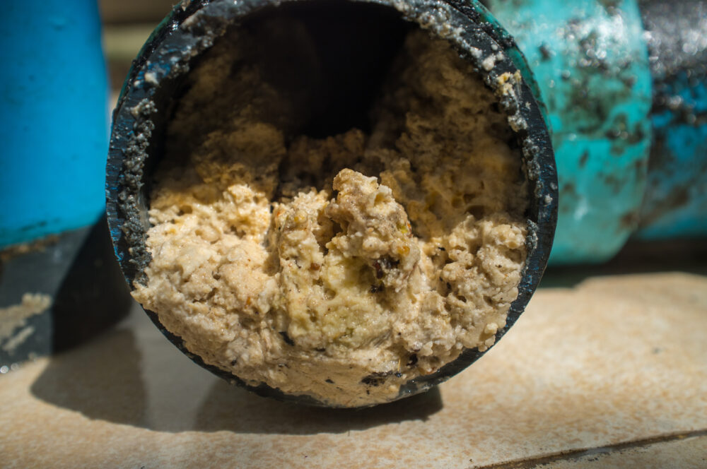 Pipe clogged with fats, oil and grease
