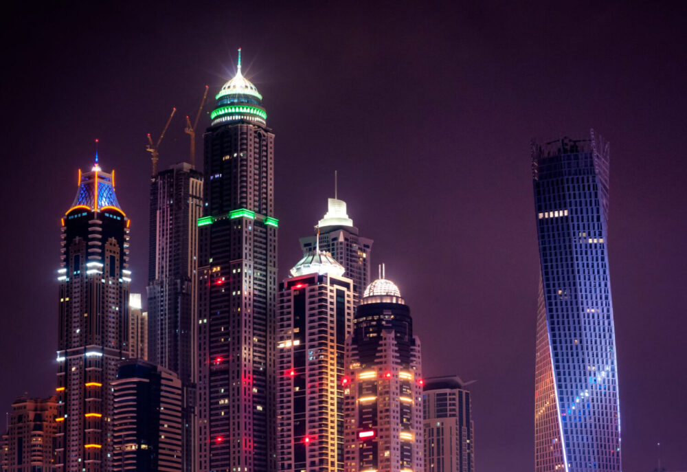 Night dubai marina skyline. Dubai, United Arab Emirates